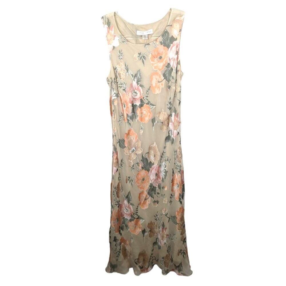 Vintage 90's Y2k Casual Corner Silk Blend Floral Midi Dress Sheer Overlay NWT 8